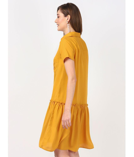 UrbanMark Women Solid Half Sleeves Knee length Shirt Dress - Mustard - None