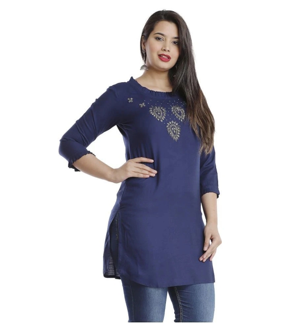 JC4U - Navy Viscose Womens Straight Kurti - M