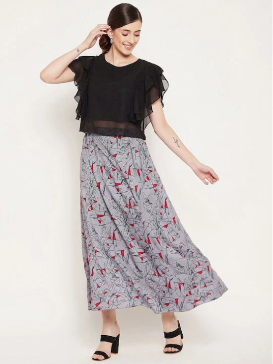 Women Black & Grey Top with Skirt