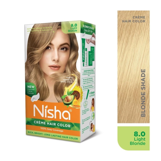 Nisha Creme Hair Color 8.0 Light Blonde 120g Pack of 3, Permanent Hair Colour for Long Lasting Hair, 100% Grey Coverage