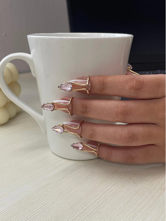 Pink Glam Nail Ring-Set of 10