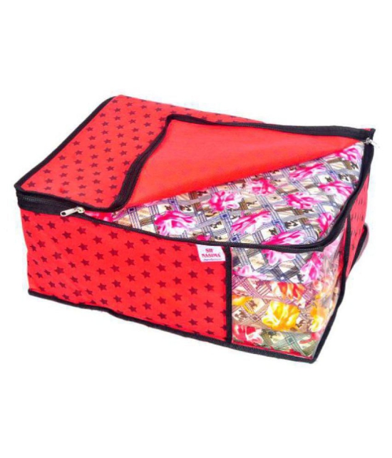 Sh Nasima  Non Woven Printed Saree Cover Bag Wardrobe with Transparent Window(, Pack of 9, Red)