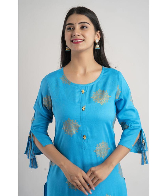 MAUKA - Blue Rayon Women's Straight Kurti ( Pack of 1 ) - None