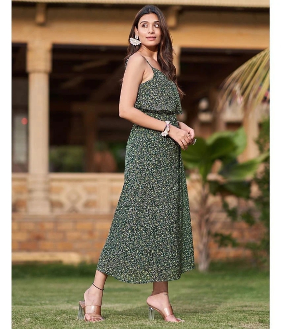 Selvia Georgette Printed Midi Womens Drop Waist Dress - Green ( Pack of 1 ) - None