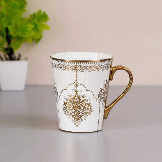 Femora Heritage Gold Coffee Mug Milk Mug, 330 ML, Set of 3 (Not Microwave Safe)