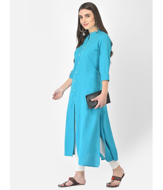 Pistaa - Turquoise Cotton Blend Womens Front Slit Kurti ( Pack of 1 ) - None