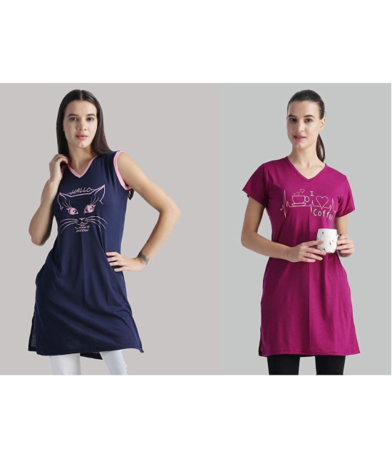 Affair - Multi Color Cotton Blend Women's Tunic ( Pack of 2 ) - None