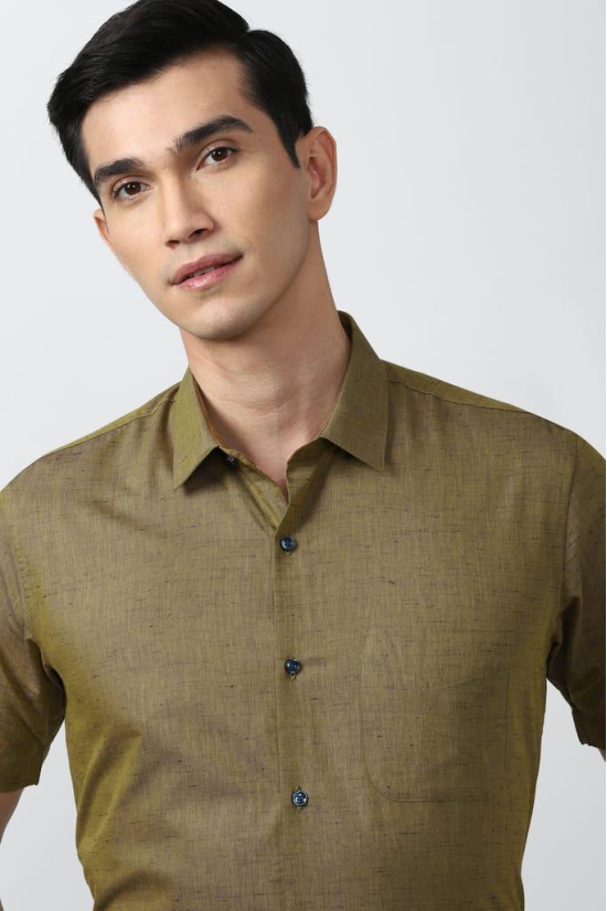 Men Green Regular Fit Formal Half Sleeves Formal Shirt