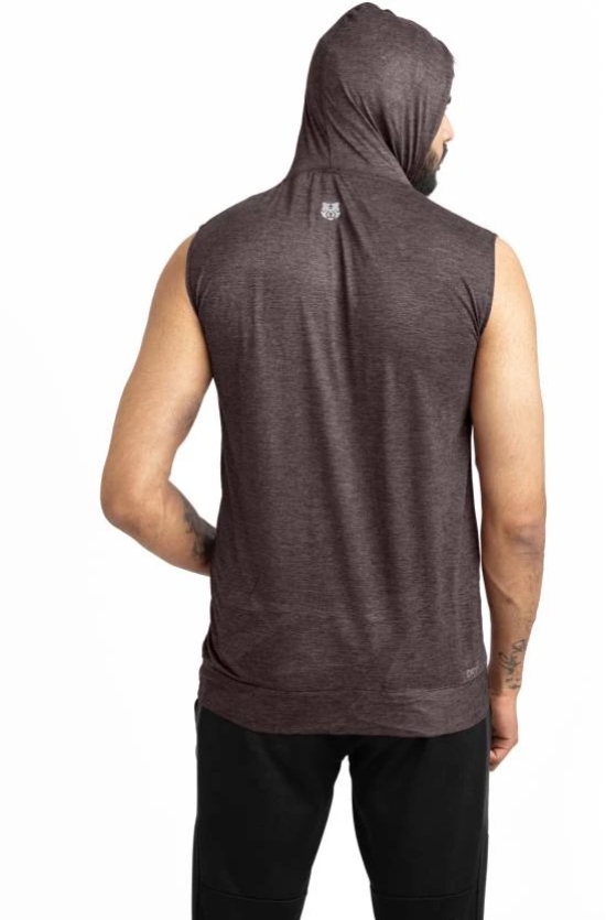 Men Solid Hooded Neck Polyester Brown T-Shirt