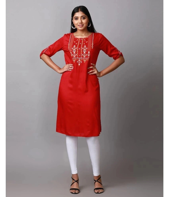 Alena Rayon Embroidered Straight Womens Kurti - Maroon ( Pack of 1 ) - None