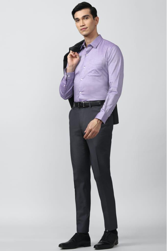 Men Purple Regular Fit Formal Full Sleeves Formal Shirt