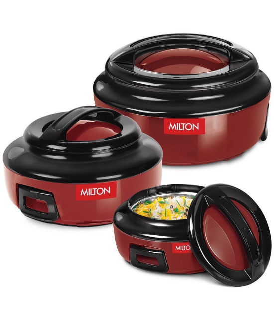 Milton - Ernesto Jr. 3 Pcs Red Microwave Safe Inner Steel Thermoware Casserole Set (420ml,850ml,1.43L) - Red