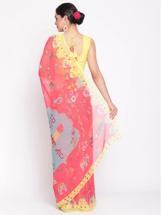 Pink & Yellow Quirky Print Saree