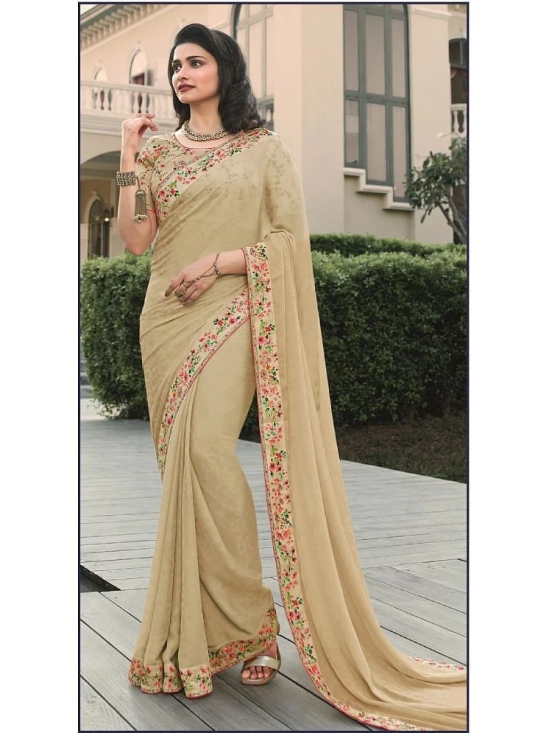 Gazal Fashions Georgette Printed Saree With Blouse Piece - Beige ( Pack of 1 ) - Beige