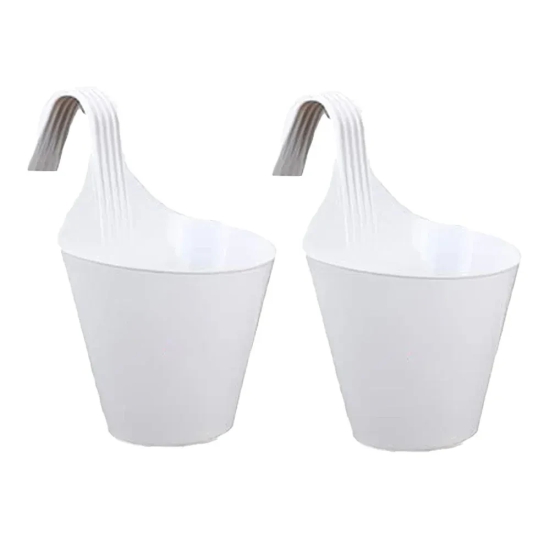 Balcony Garden Hook Plastic Pot | Set of 2 White