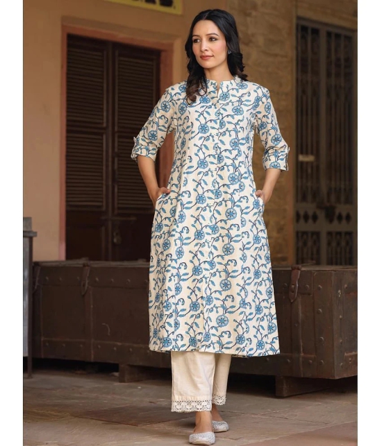 AMIRAS INDIAN ETHNICWEAR Cotton Flex Printed Front Slit Womens Kurti - Blue ( Pack of 1 ) - None