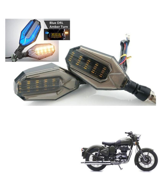 Kozdiko Front,Side,Rear U Shape Dual Color LED DRL Daytime Running Lamp Set Of 4 Pcs Turn Singal Indicators Lights For Royal Enfield Bullet 350 Twinspark