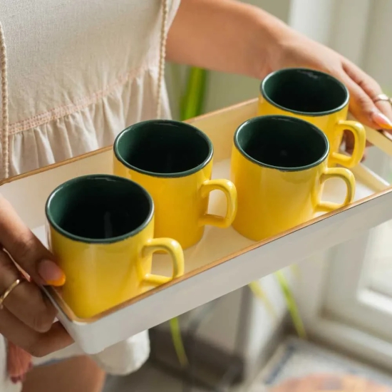 Espresso Ceramic Cup | Set of 4 Sunny Yellow - Emerald Green