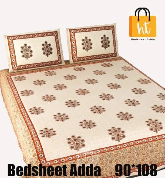 Bedsheet Adda-Standard King Size(90*108 in)-ECUATOR-Pure Cotton Sanganeri Printed Jaipuri  Double Bedsheet With 2 Matching Pillow Covers