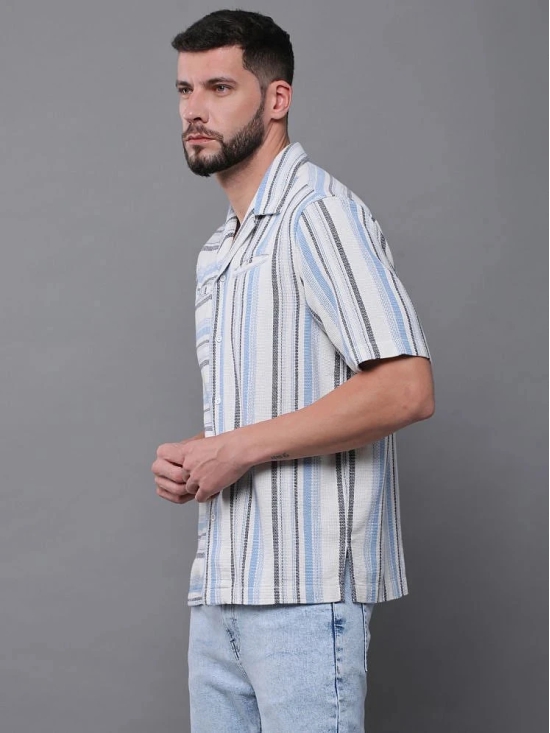 Difference of Opinion 100% Cotton Regular Fit Striped Half Sleeves Mens Casual Shirt - White ( Pack of 1 ) - None