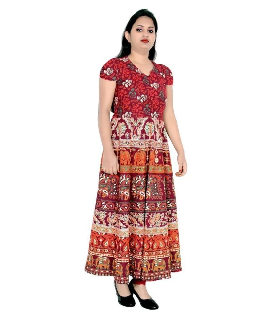 Sttoffa - Maroon Cotton Womens Flared Kurti - XXL