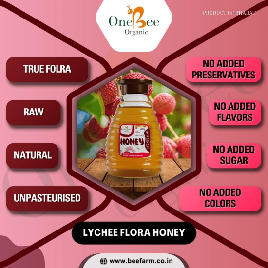 ONE BEE ORGANIC Honey | Lychee Honey/Litchi Flora Honey | Natural Flora Honey - 280 GM.