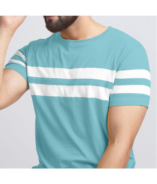 AUSK Cotton Blend Regular Fit Striped Half Sleeves Mens T-Shirt - Light Blue ( Pack of 1 ) - None