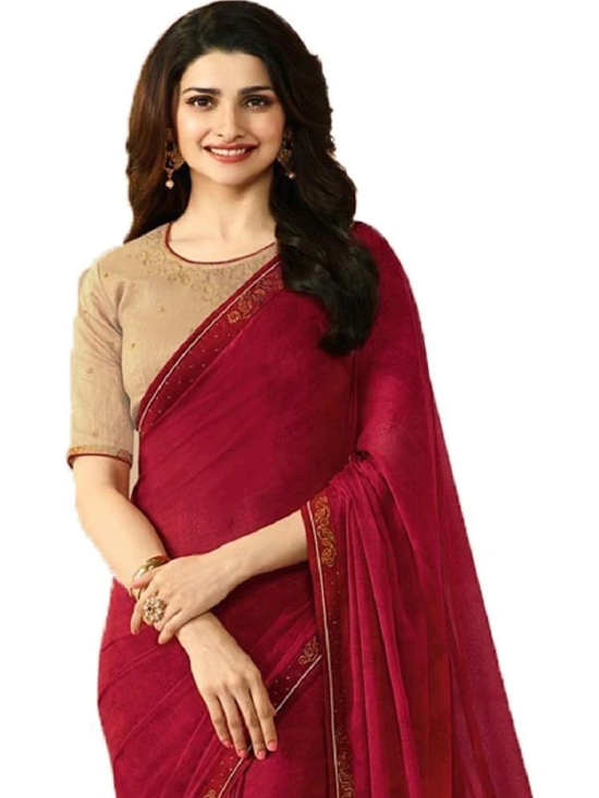 Gazal Fashions Georgette Printed Saree With Blouse Piece - Maroon ( Pack of 1 ) - Maroon