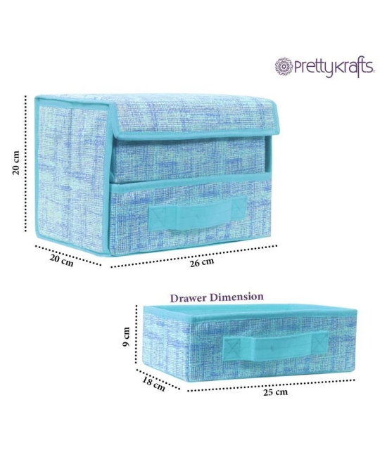 PrettyKrafts Jute Fabric Storage Box Storage Bins with Handle Drawer Organiser with Lid Folding Storage Bins Box Containers for Socks, Underwear, Bras, Ties 1+1 drawer- Blue