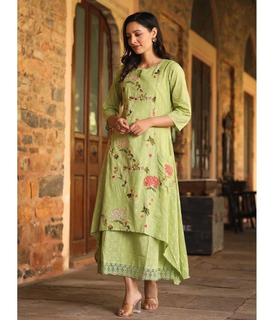 AMIRAS INDIAN ETHNICWEAR 100% Cotton Embroidered Asymmetrical Womens Kurti - Green ( Pack of 1 ) - None