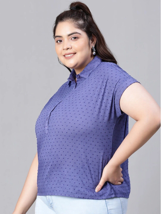 Oxolloxo Plus Size Self Design Extended Sleeves Cotton Shirt Style Top