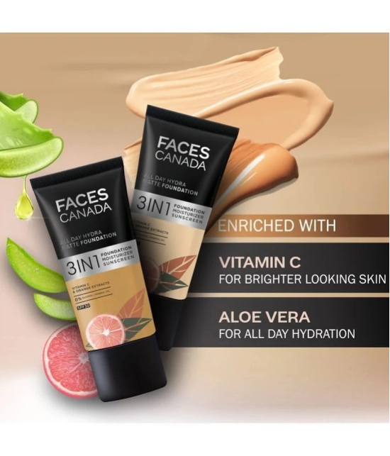 FACES CANADA Hydra Matte Foundation | 3-in-1 Foundation,Moisturizer, SPF 30 Absolute Ivory 012 ,25ml