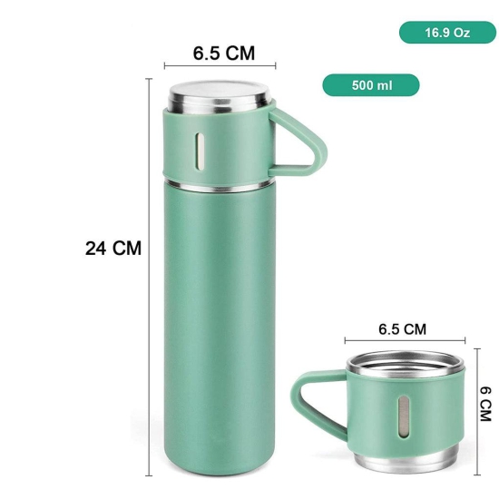 Ia Wow Store Stainless Steel Vacuum Flask Set with 3 Steel Cups Combo for Coffee Hot Drink and Cold Water Flask Ideal Gifting Travel Friendly Latest Flask Bottle. (500ml)