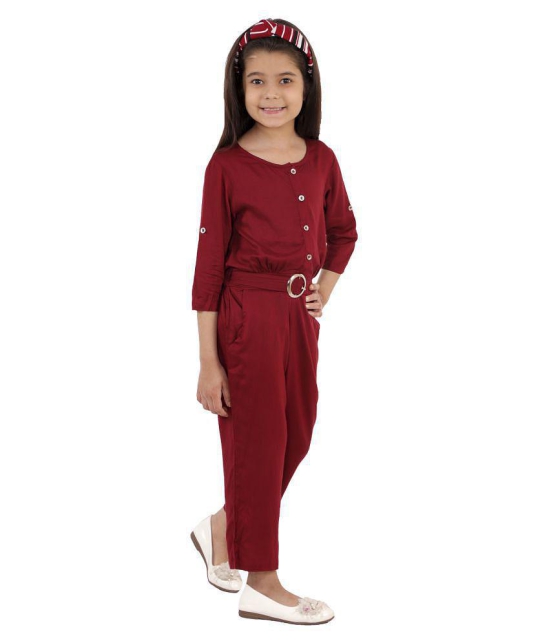 Kids Cave - Maroon Rayon Girls Jumpsuit ( Pack of 1 ) - None