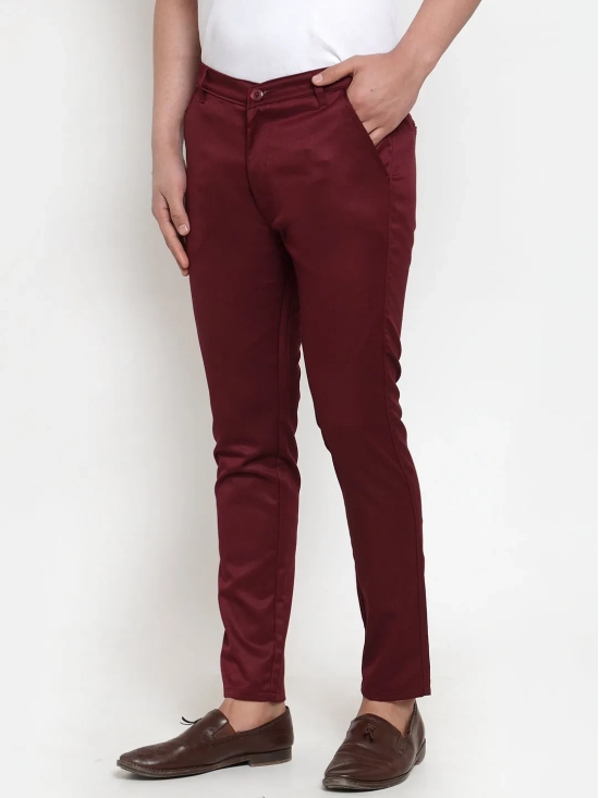 Indian Needle Men's Maroon Solid Formal Trousers-34 / Maroon