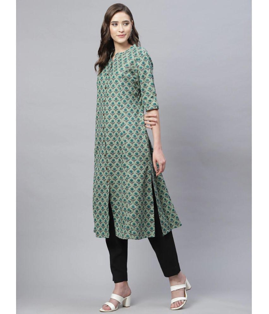 Divena - Green Cotton Womens Front Slit Kurti - 3XL