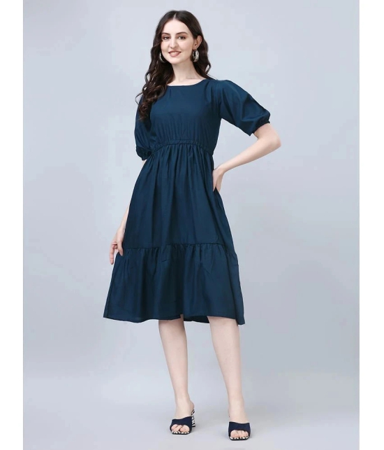 JASH CREATION Rayon Solid Knee Length Womens Fit & Flare Dress - Blue ( Pack of 1 ) - None