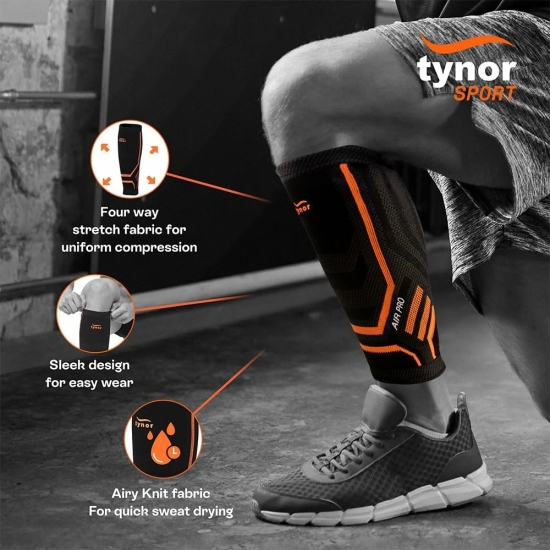 TYNOR Calf and Shin Support Air Pro, 1 Unit (Colour - ORANGE, Size - S) by Total Sporting And Fitness Solutions Pvt Ltd