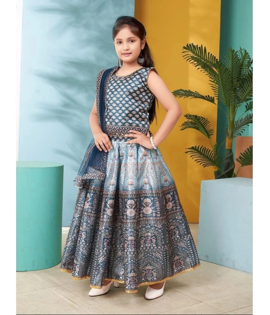 Aarika Teal Silk Girls Lehenga Choli Set ( Pack of 1 ) - None