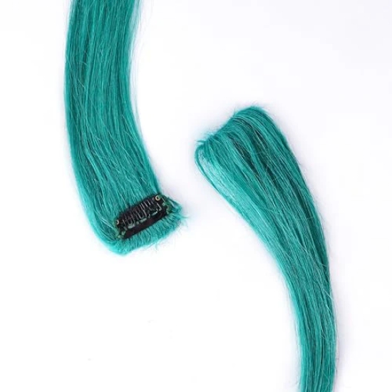 RefynHair Green Clip-In Hair Extensions | Vibrant Color Streaks/Streax for Fashionable Looks! | Size 16 Inches | Pack of 1 (Single Piece)