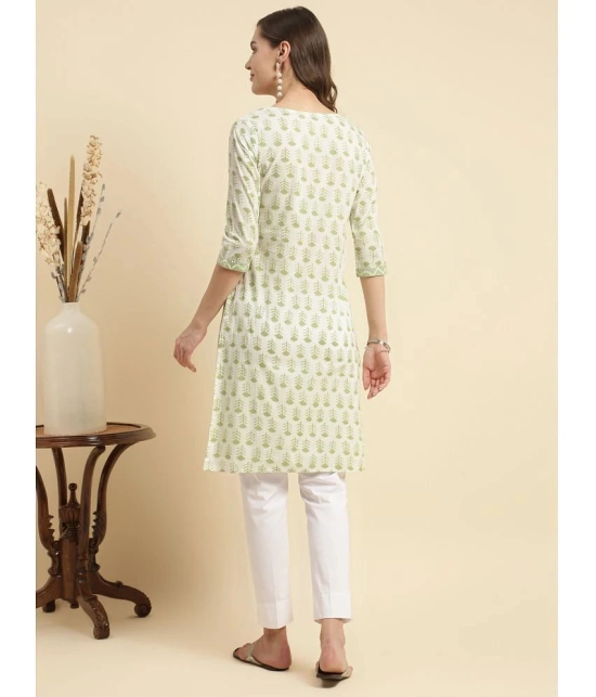 Rangita Women White Cotton Floral Printed Knee Length Straight Kurti - None