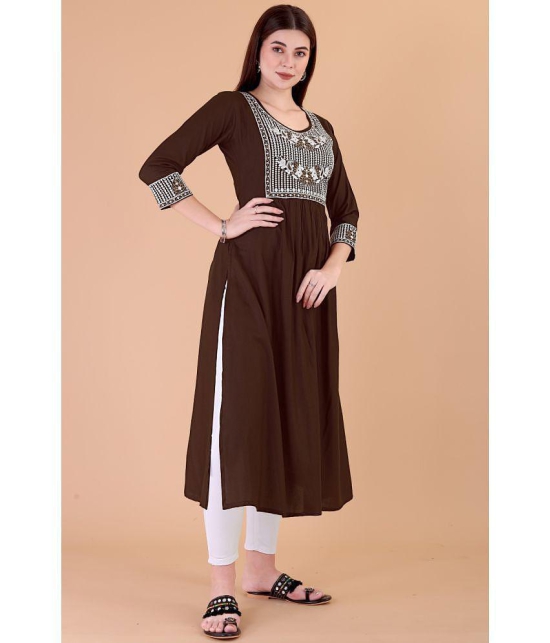 Glomee - Brown Rayon Women's Nayra Kurti ( Pack of 1 ) - None