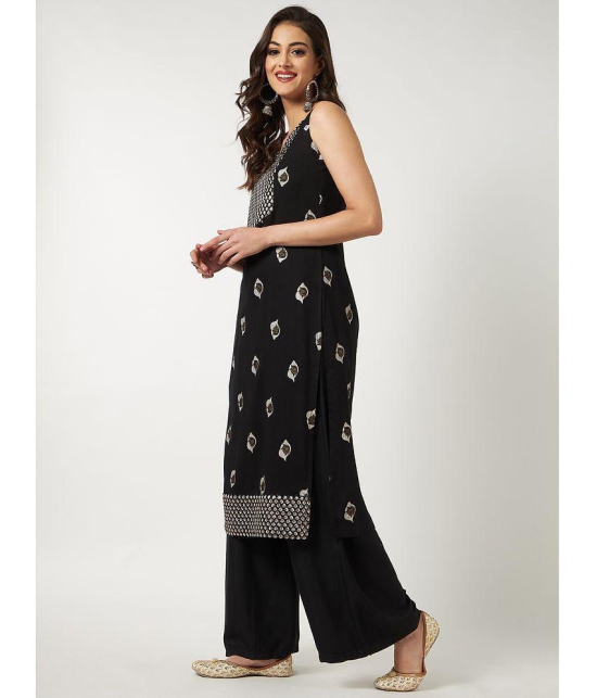 Pannkh - Black Rayon Womens Straight Kurti ( Pack of 1 ) - None