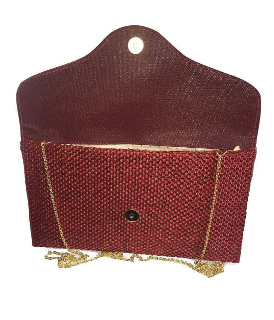 Apnav Red Jute Clutch With Sling Chain