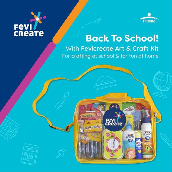 Fevicreate Art &  Craft Kit, All in One DIY Crafting Kit for Children, Back to School Bag Includes a Sling Bag with Assorted Colours, Canvas, Activity Book |Best Gift for Boys &  Girls Ages 514