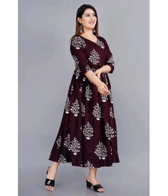 Smien - Wine Rayon Womens Flared Kurti ( Pack of 1 ) - None