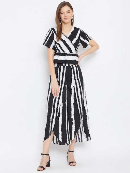 Women Black & White Stripes Printed Top With Palazzos