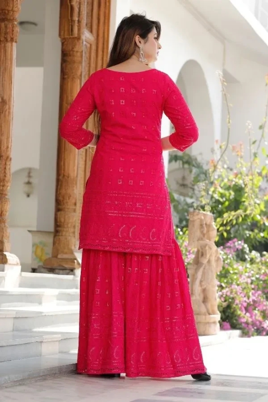 Pink Chikankari Cotton Palazzo Set Pink XXL