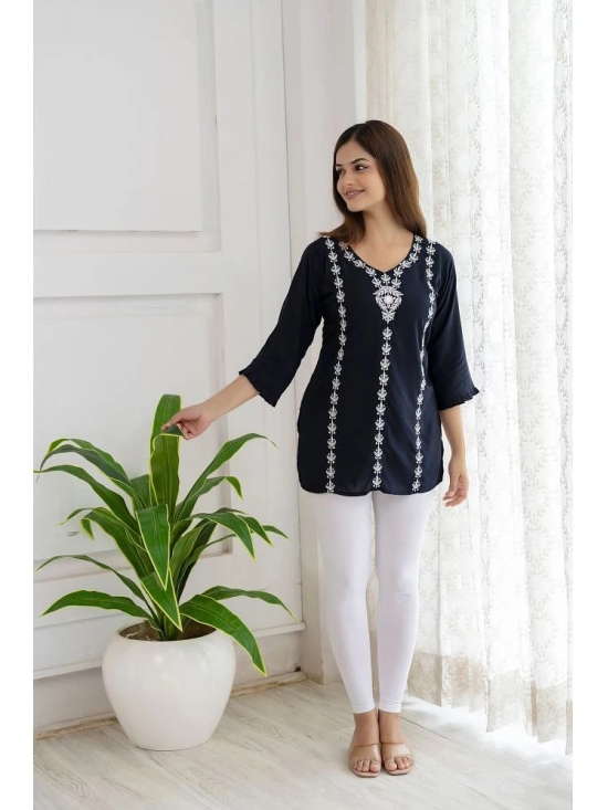 Kapadia Rayon Embroidered Straight Womens Kurti - Black ( Pack of 1 ) - None