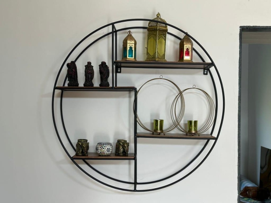 Mount Muse Solid wood Metallic Round wall storage shelf